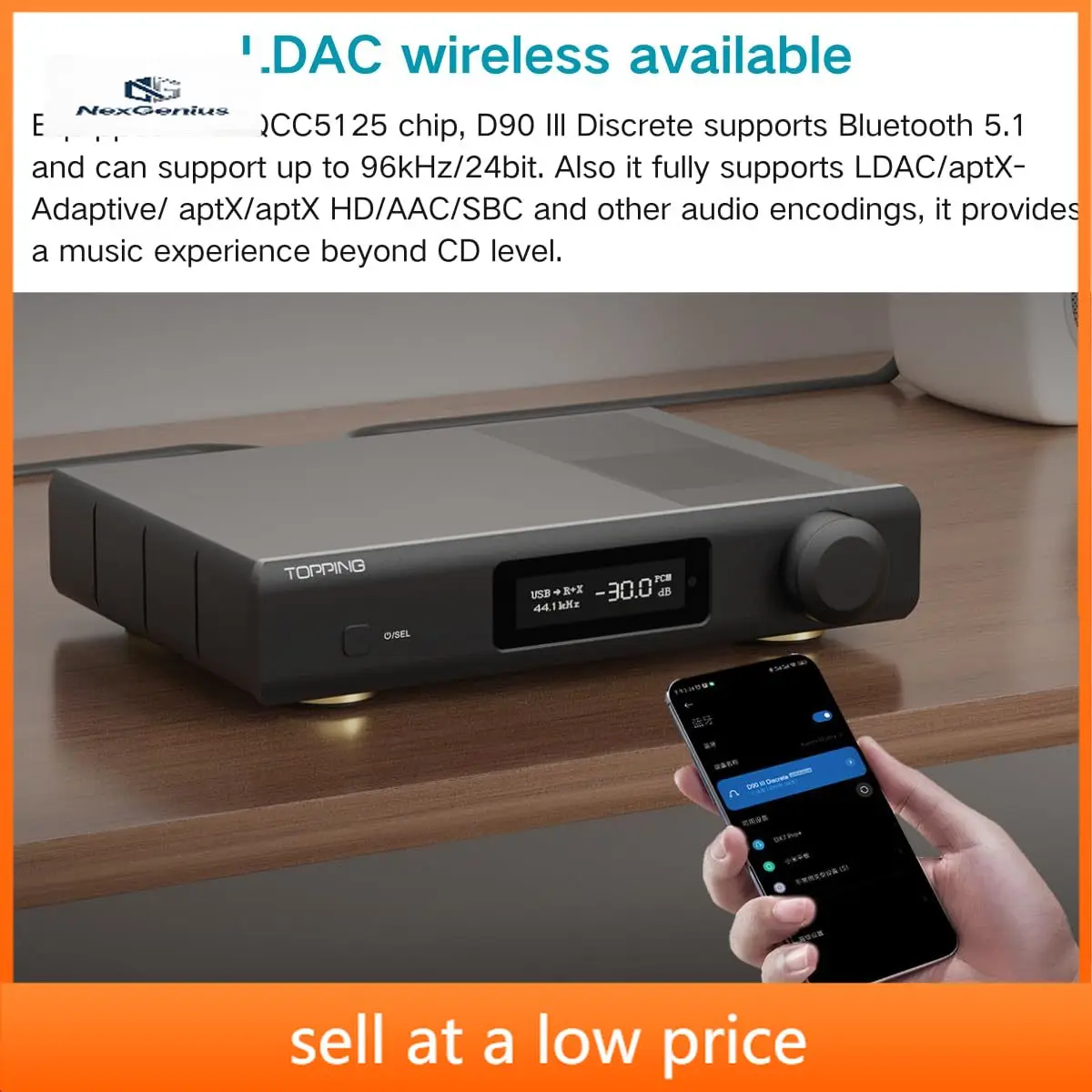 

Цифровой преобразователь звука (ЦАП) Topping D90III Discrete 1Bit с модулем PSRM, входами USB/Bluetooth/оптический/коаксиальный/AES/IIS