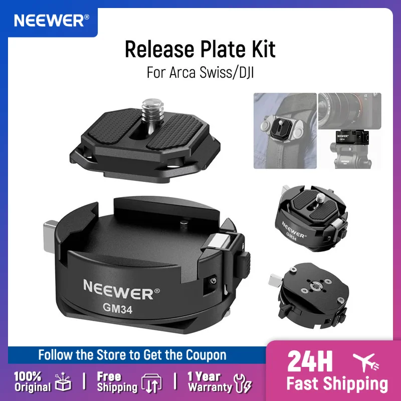 

Neewer GM47 Quick Release Plate Kit Compatible with Arca Swiss DJI Ronin RS 4 Pro RS 3 RS 2 Peak Design Capture V3 Camera Clip