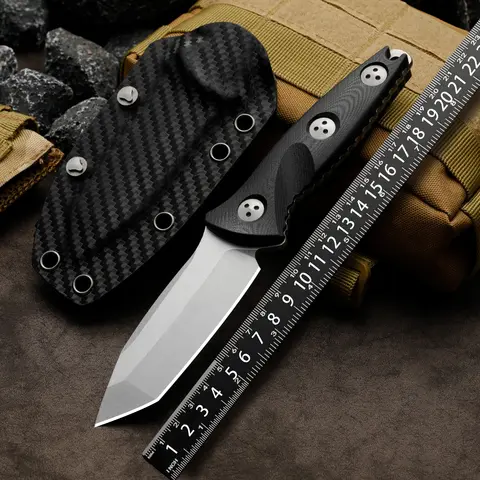 MICROTECH - Couteau de cuisine tranchant, couteau à trancher le pain et les fruits, fabriqué en acier M390, gaine en fibre de carbone K, couteau miniature