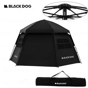 네이처하이크 BLACKDOG 원터치 텐트, 야외 캠핑 자동 육각 캐빈 쉘터 돔 텐트, 블랙 코팅 방수 햇빛가리개