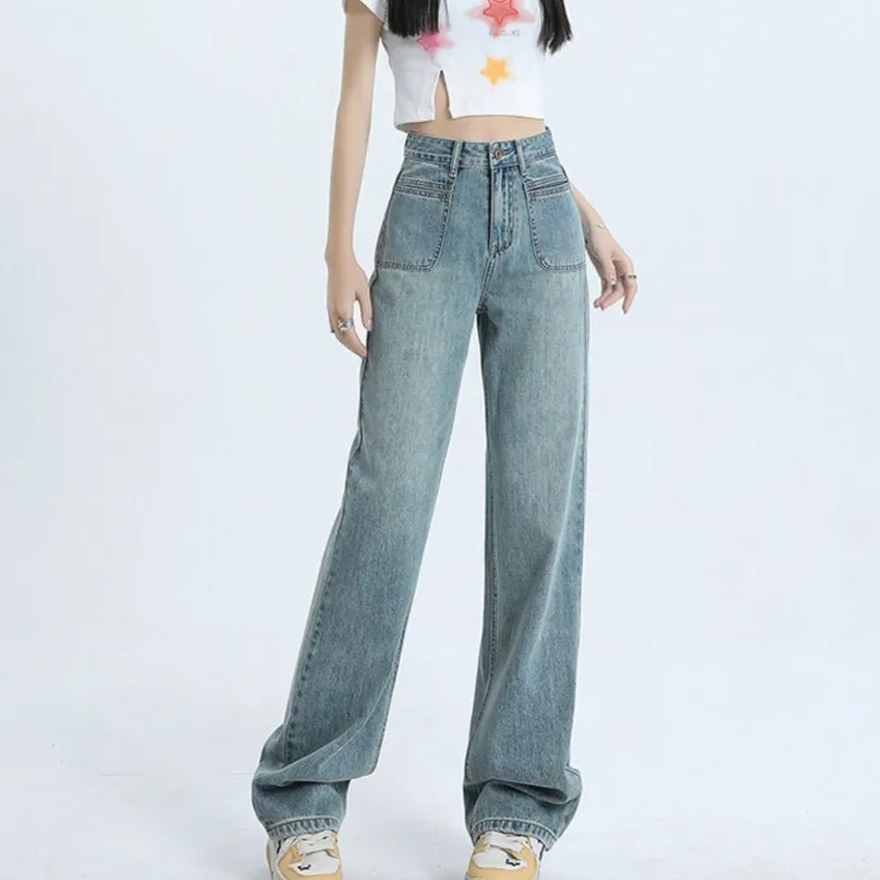 

Denim Jean High Waist Narrow Wide Leg Pants Women Jeans New Fashion OutsideThe Trend All Matching Dark Blue