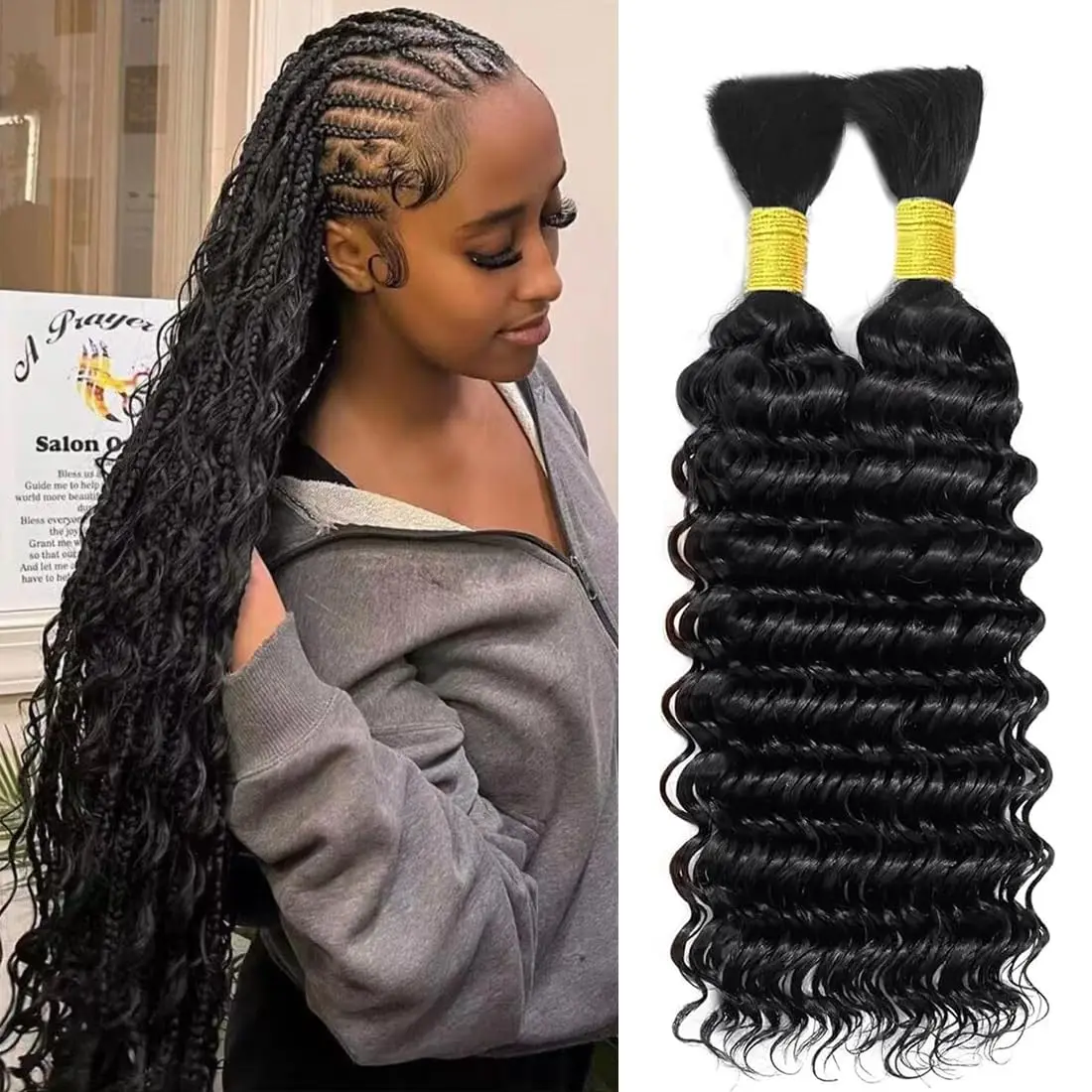 

26 Inch Deep Wave Bulk Human Hair for Braiding No Weft Brazilian Virgin Curly Human Hair Extension Wet and Wavy Human Braiding