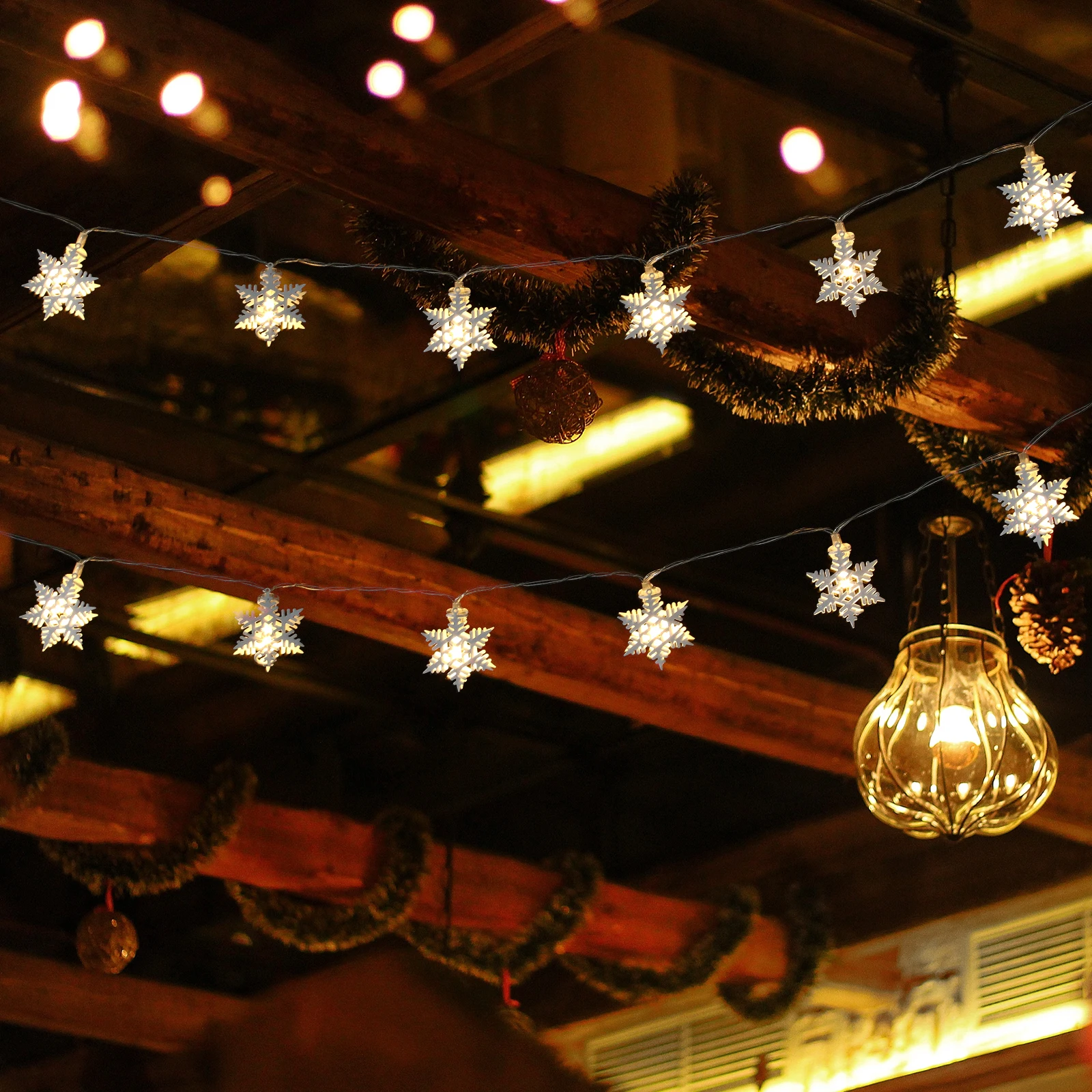 

Christmas Decor Light String Red PVC Snowflake Hanging Lights for Living Bedroom Party DIY Festive String Lighting