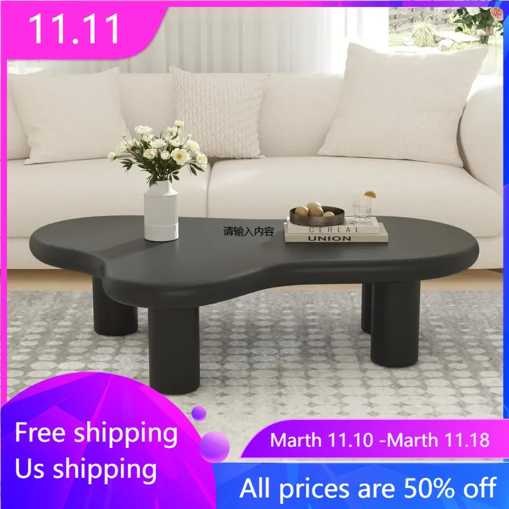 

47 inch low coffee table with thickened circular edges and 4 legs, cute cartoon cloud shaped central coffee table