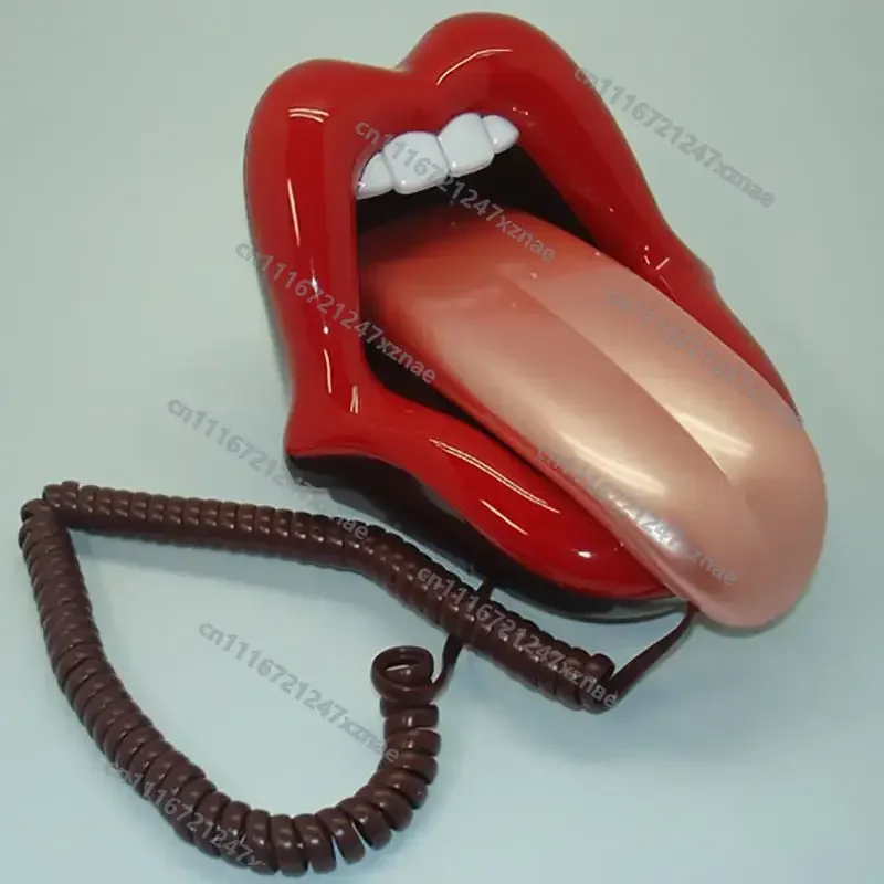 Audio/Pulse Dial Mini Landline Phone, Retro Gift，Sexy Lips Mouth Corded Telephone Novelty Tongue Stretching Design LED Indicator