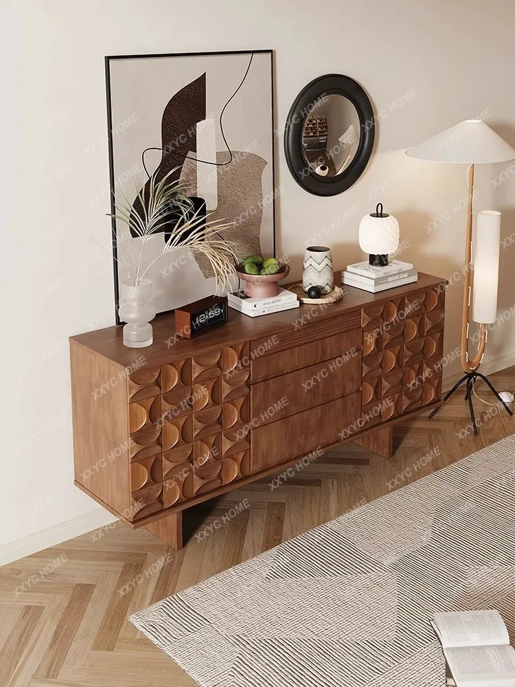 

XZ Vintage Style Solid Wood Sideboard Cabinet Living Room Wall Storage Cabinet Retro Walnut Color Entryway C