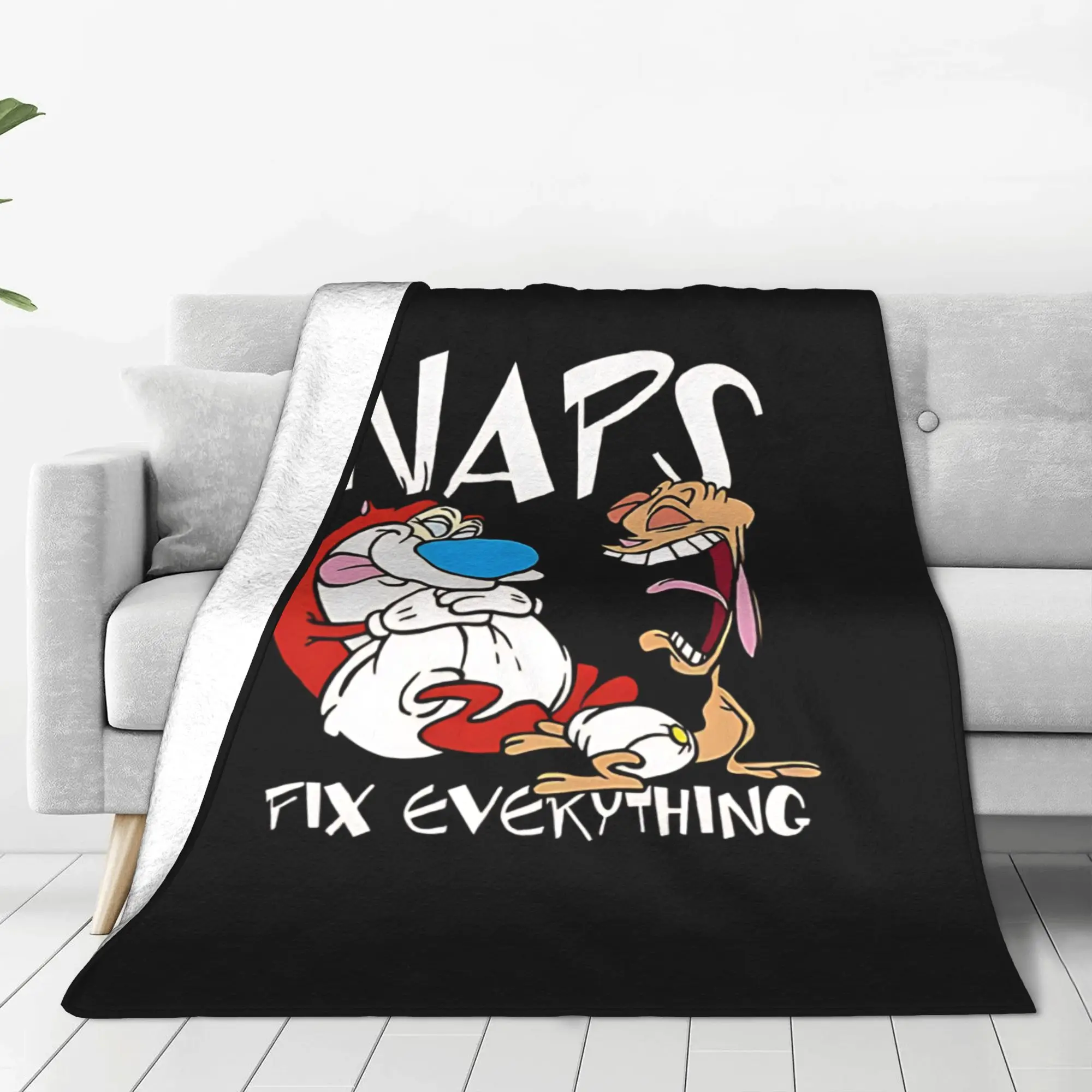 1PC Wild Cartoon  Ren & Stimpy Home Room Decorations Winter Blankets For Adults Bedding Home Interior Sofa Knee