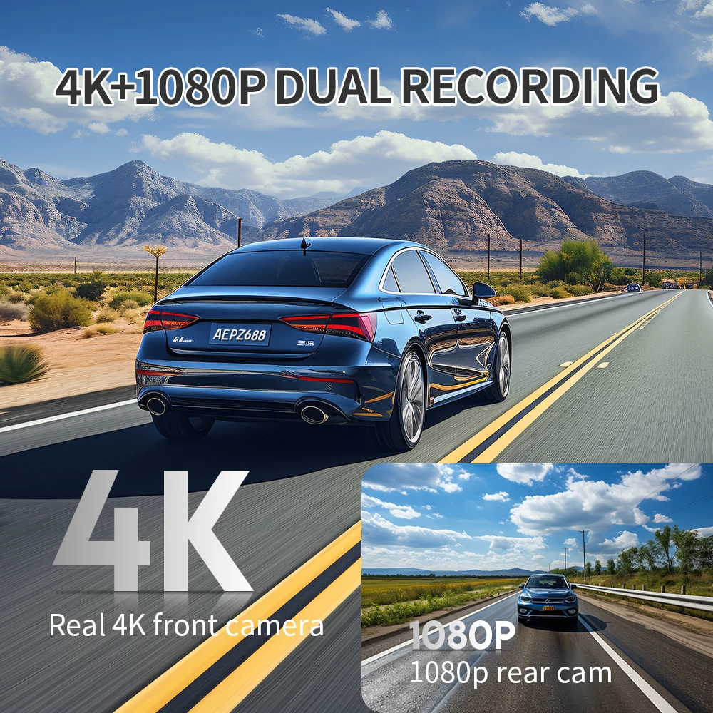 Cámara para Coche KAWA D8 4K con Control por Voz, Sensor Sony IMX415, Visión Nocturna, Monitoreo de Estacionamiento 24 Horas, Grabación en Bucle, WiFi6, GPS Integrado, Sensor G, DVR para Coche