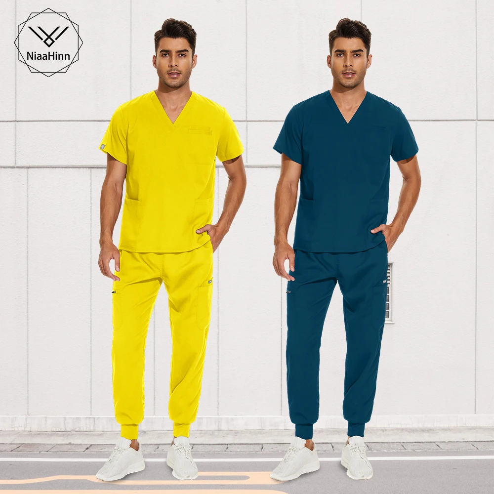 

Scrubs Medical Uniforms Men New Fashion Healthcare Nursing Workwear Pet Clinic Veterinary Surgical Gown Breathable Uniforms Suit