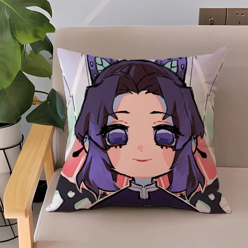 Fundas de almohada de 45x45 para cama, funda de cojín de Anime Demon Slayer para niños, estampado de doble cara, almohadas para sofá, decoración del hogar