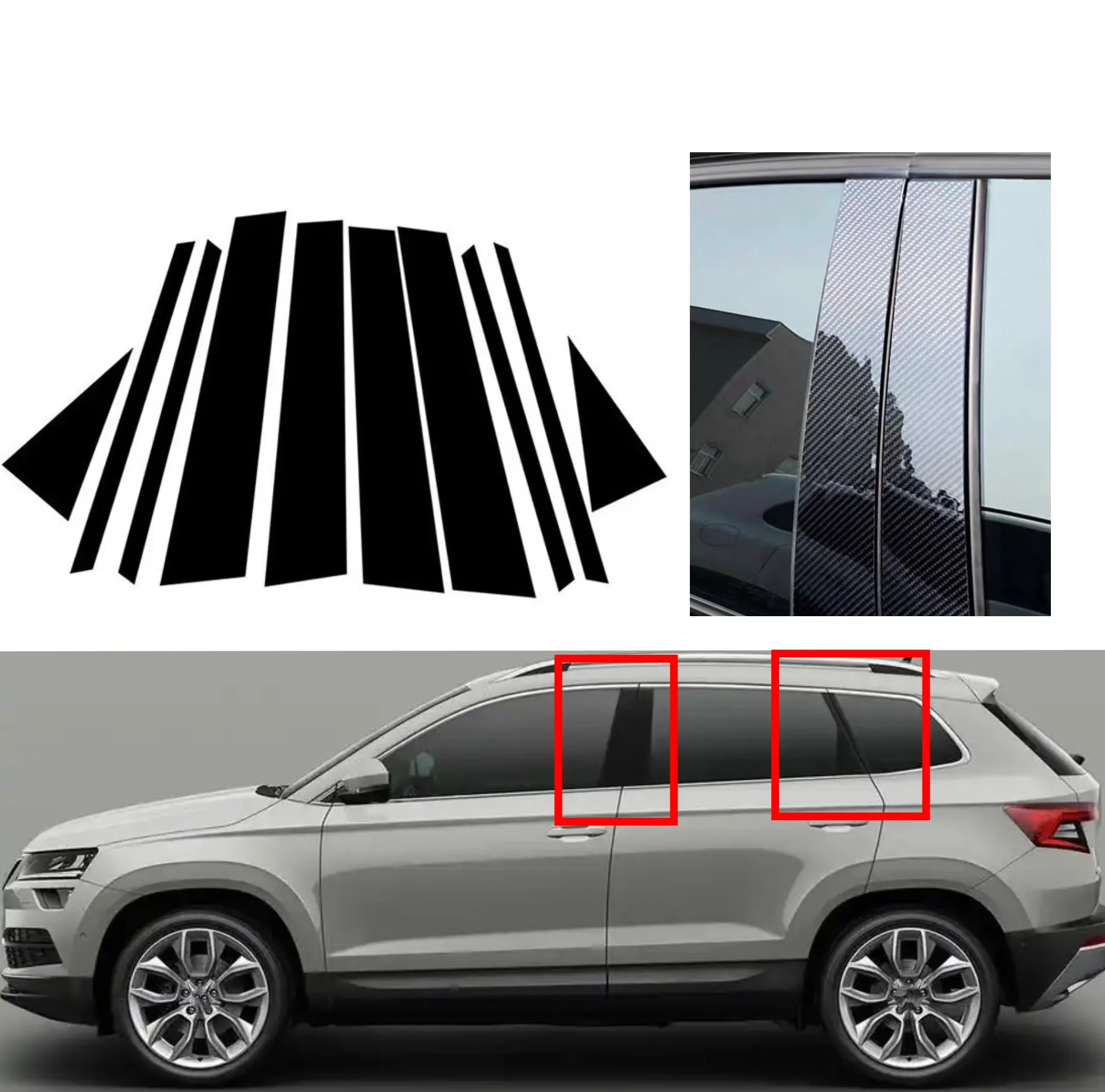 

Glossy Black Silver Carbon Pillar Post Fit For Skoda Karoq 2017-2022 2021 2020 2019 Door Window Column BC Trim Sticker Cover