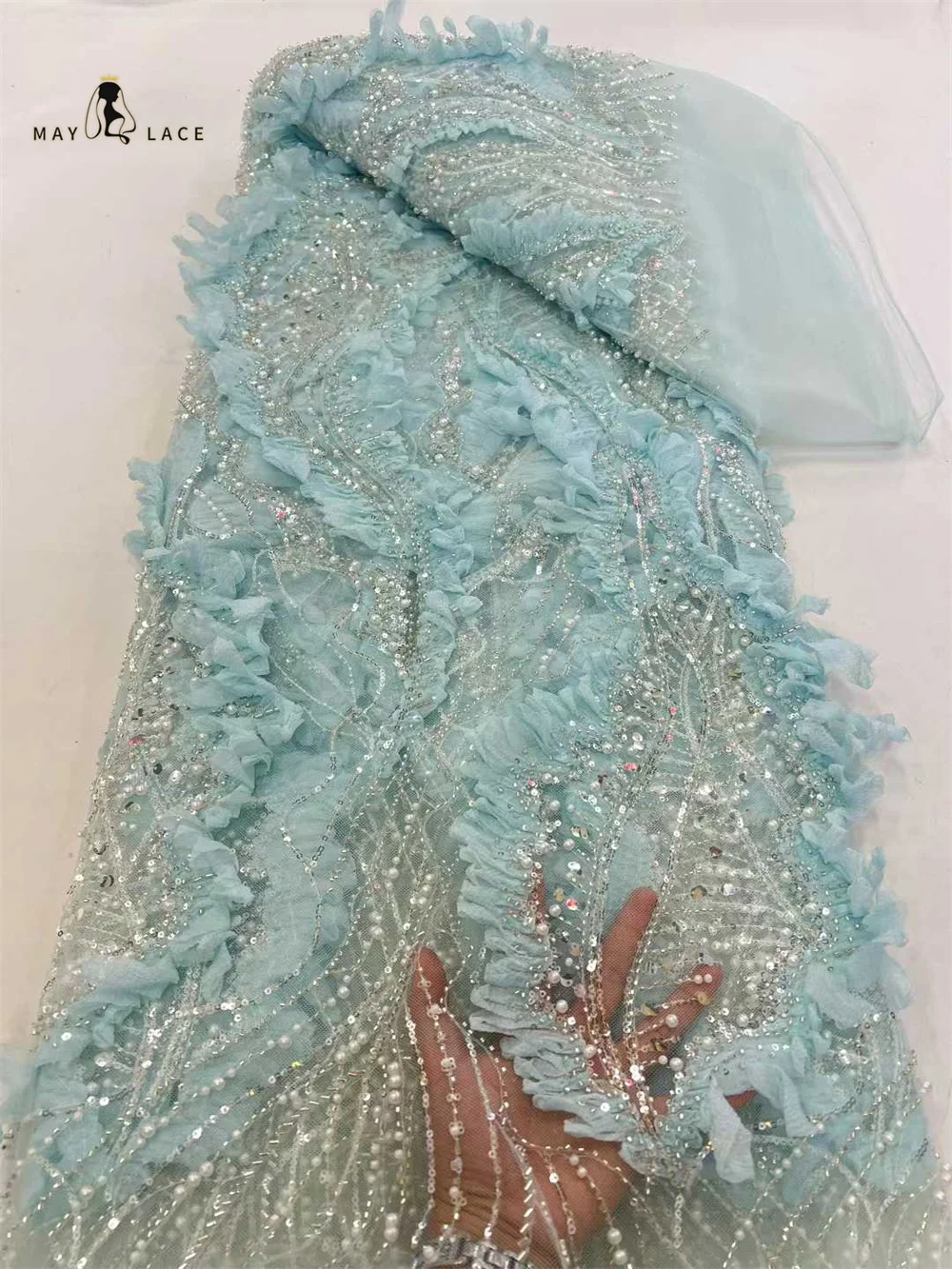 

Африканская 3D-ткань с цветами, 5 ярдов, 2026, высококачественная, с пайетками, вышитая, французская, нигерийская сетчатая кружевная ткань для свадебного платья