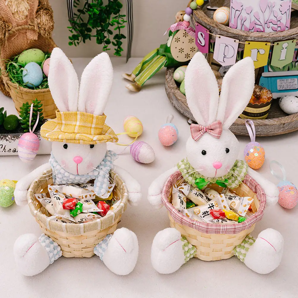 

Easter Bunny Storage Basket Woven Design Household Candy Holder Fruit Basket Kitchen Countertop Organizer Candy Storage Holder
