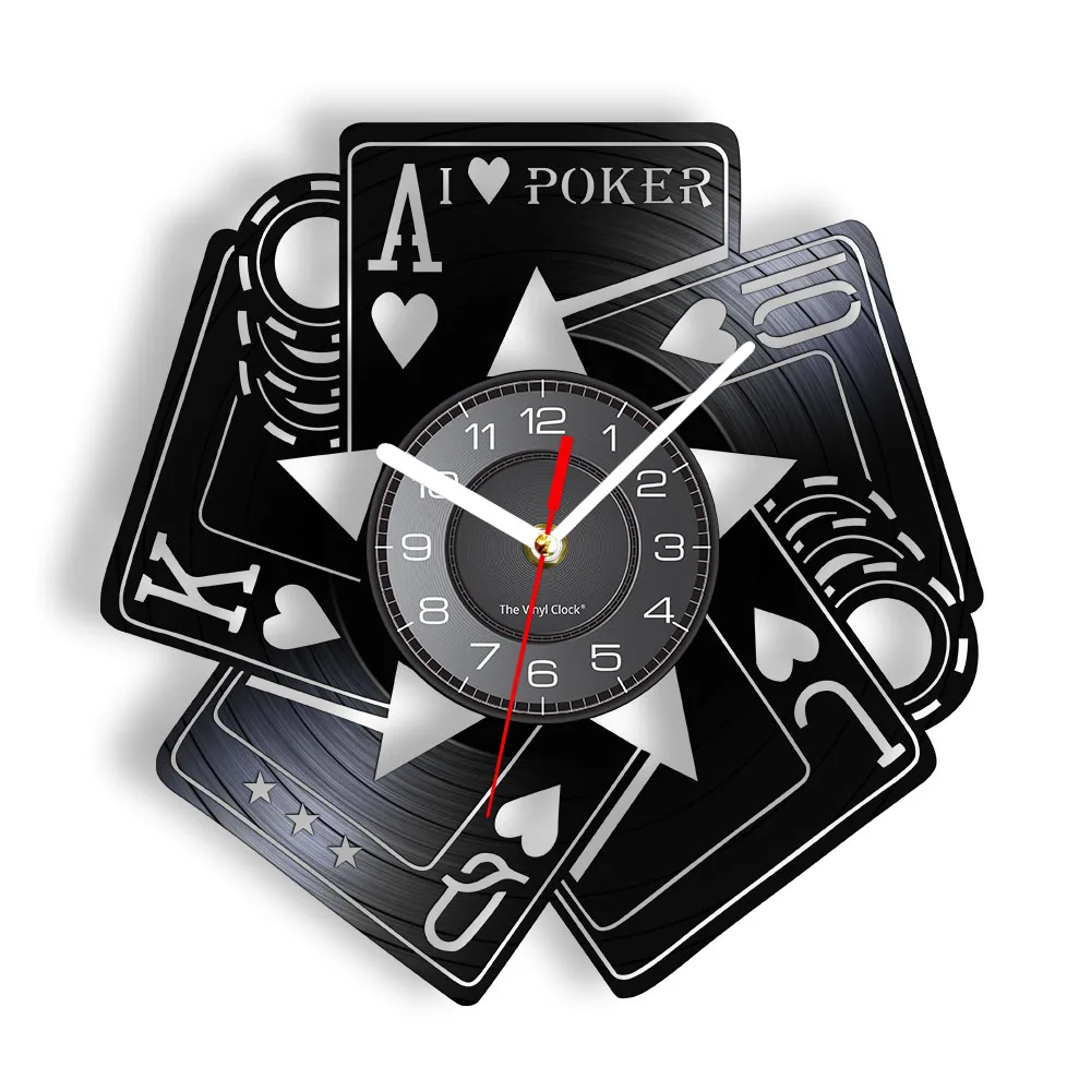 

I Love Poker Royal Flush Spades Gamble Room Decorative Wall Clock Poker Cards Las Vegas Gamble Cards Vinyl Record Wall Clock