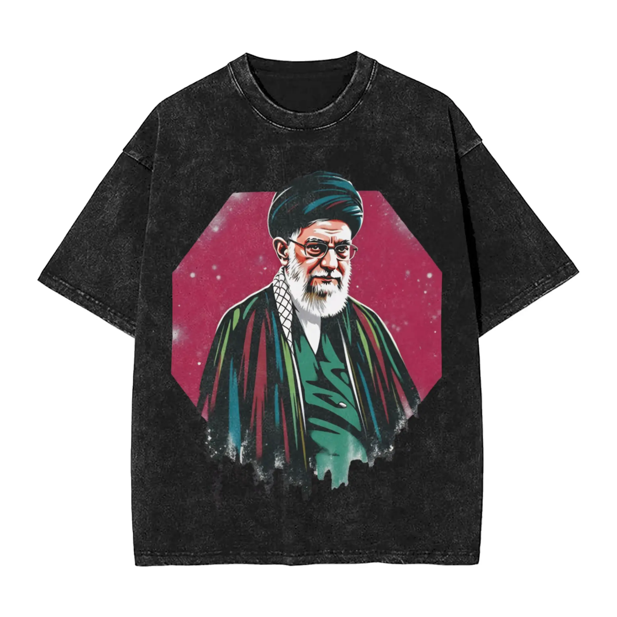 

Vintage Washed T-Shirt Ali K-Khamenei Cotton T-Shirts Leisure Tshirt for Man Summer Y2K Basic Pattern Tops