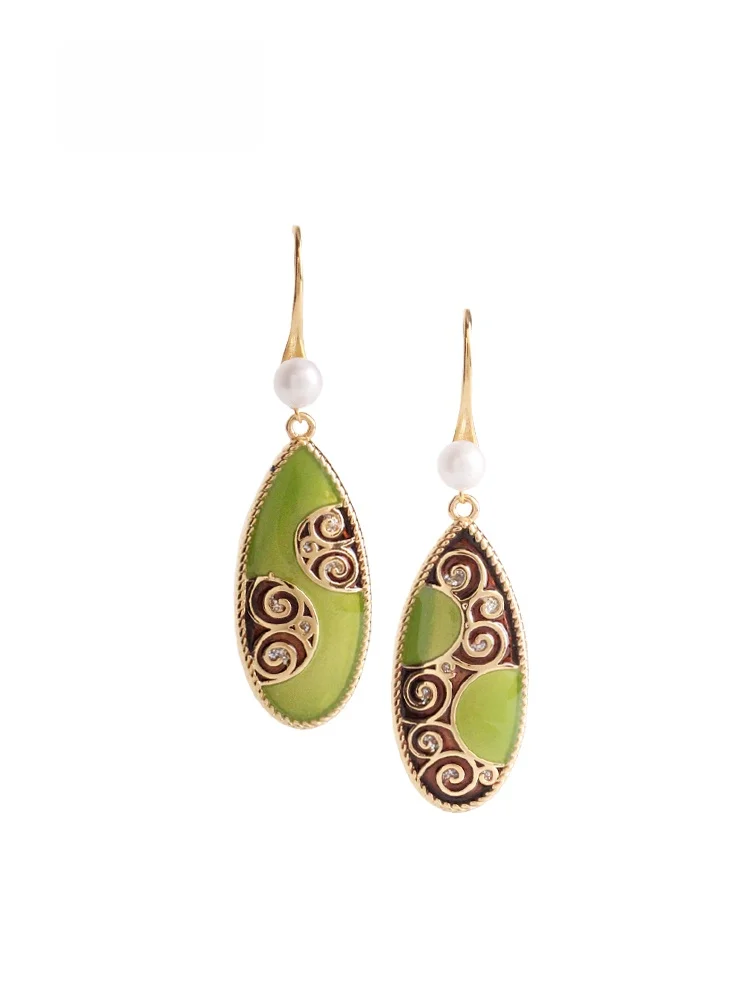 

Sumni Long Green Fashionable Women's Earrings Elegant Ethnic Style Floral Alloy Jewelry out New Summer Accessory