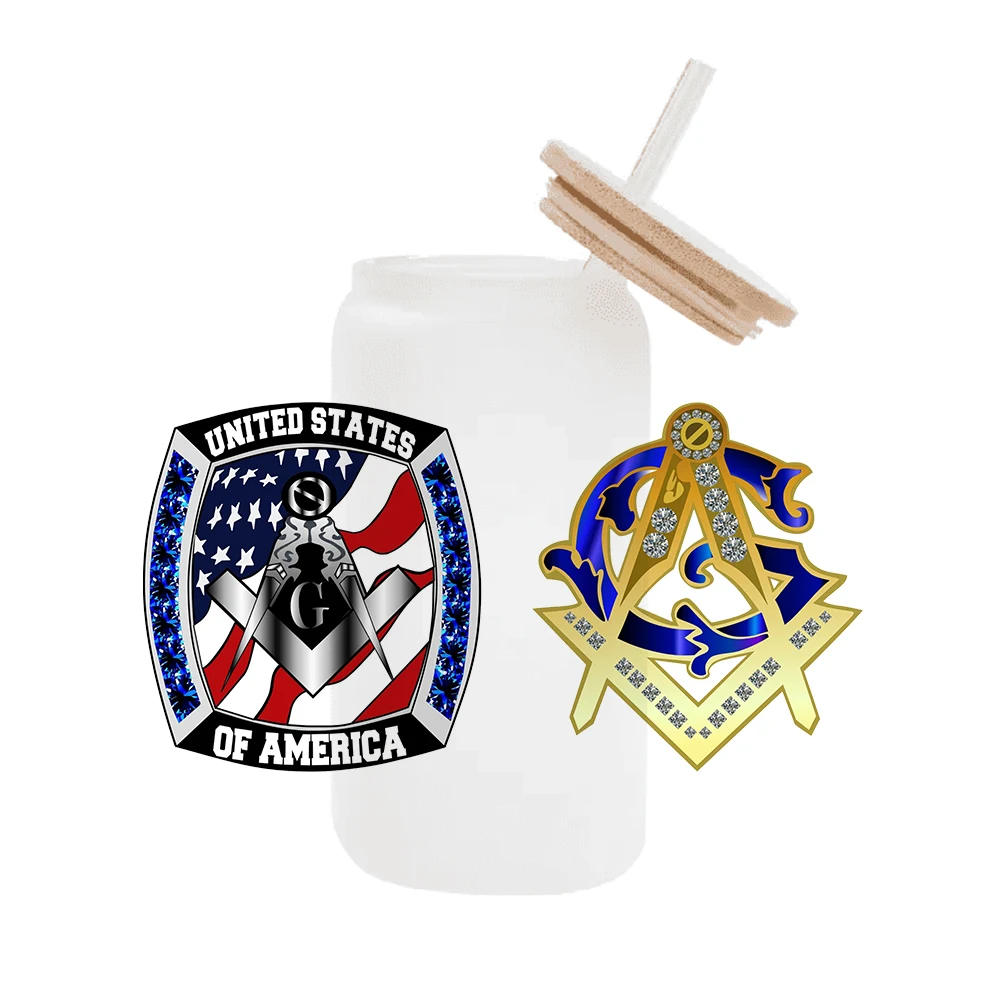 Mason Masonic Fraternity Pattern UV DTF Transfer Sticker Waterproof Transfers Decals For 16oz Glass Cup Wrap Stickers