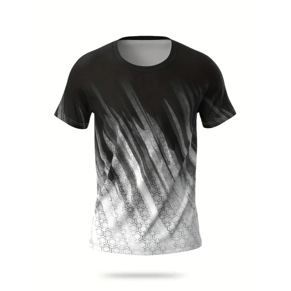 Fitness T-Shirt Quick Drying Sports Short Sleeve Gradient Stripe Print T Shirt Badminton Tennis Training Clothing Man T Shirts