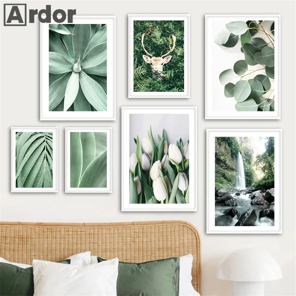 Green Tropical Agave Tulip Monstera Succulents Olive Wall Art Canvas Painting Posters And Prints Wall Pictures Living Room Decor