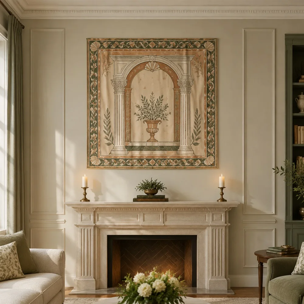 VIKAMA Column and Arch Border Frame Tapestry Wall Hanging, Neoclassical Wall Art Tapestries for Kitchen Dining Room Living Room