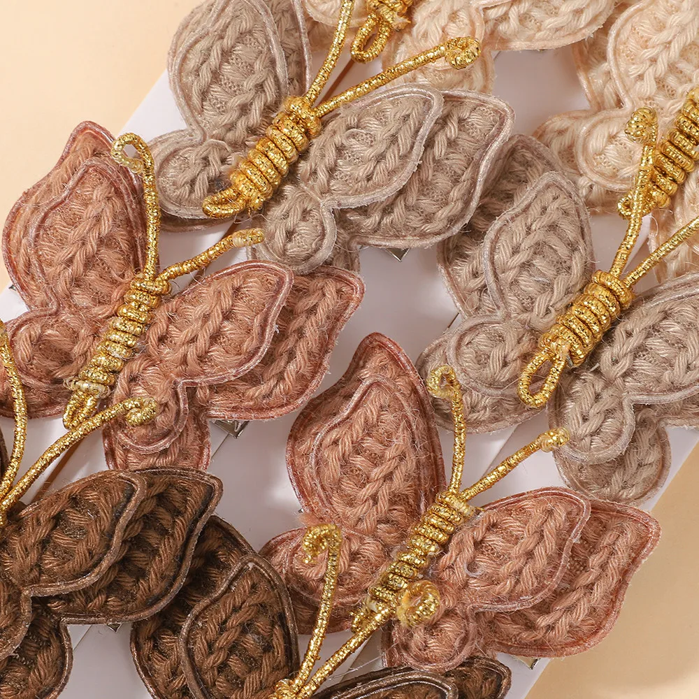 10 قطعة فراشة صغيرة لطيف محبوك مقاطع الشعر الكروشيه لطفلة اليدوية القبعات الصوف مضفر دبابيس الشعر إكسسوارات الشعر #4