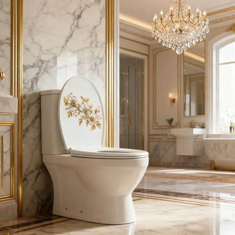 VA-M262 Magnolia 3 Flower Gold Leaf 3D Relief Sticker Self Adhesive Decal for Bathroom Toilet and Bedroom Wall Decor
