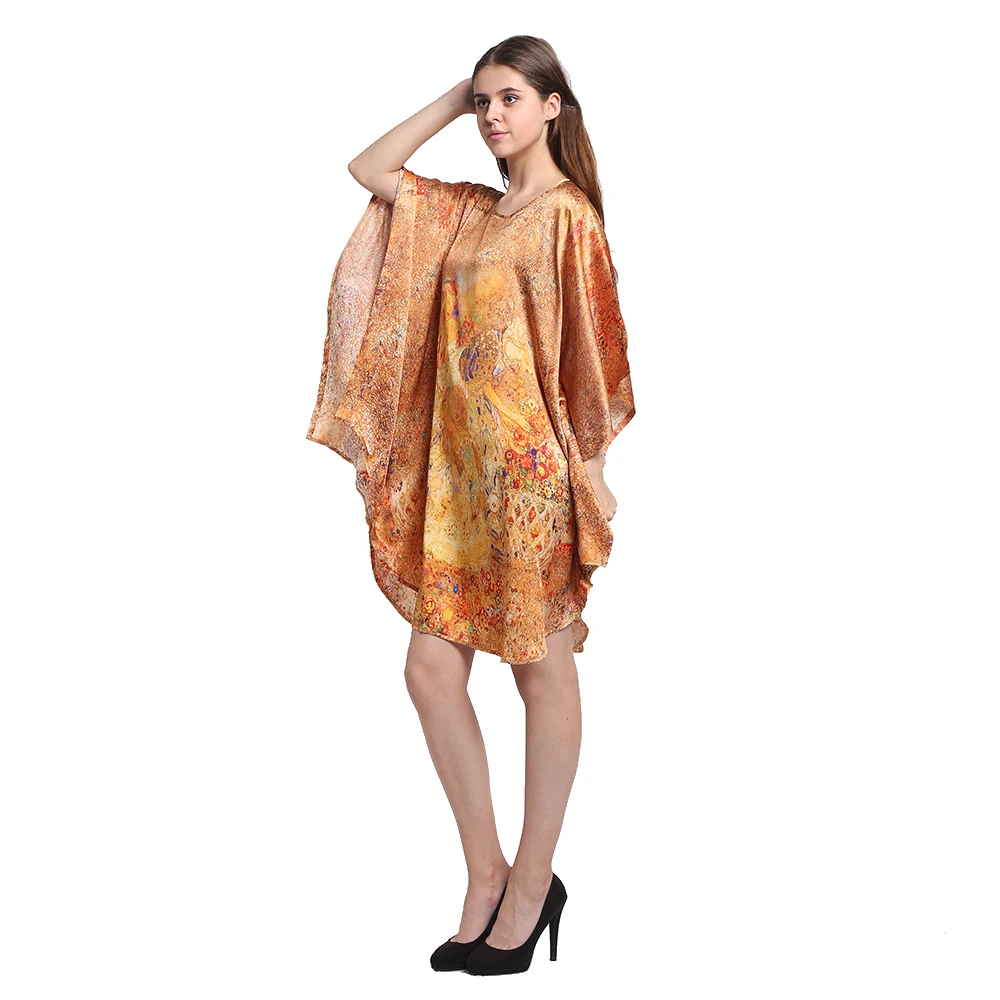 

100% Silk Satin Dress Bat Dresses Pure Natural Silk Fabric New Summer Style Nightgown Dress
