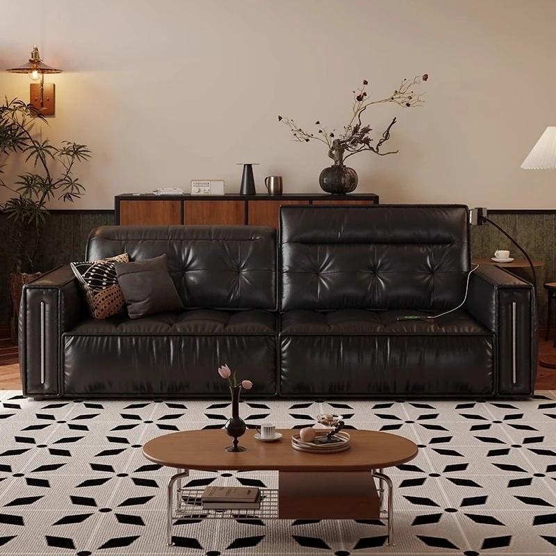 

Электрический диван, кожаный регулируемый выдвижной французский ретро-гостиная, многофункциональный прямой диван-кровать