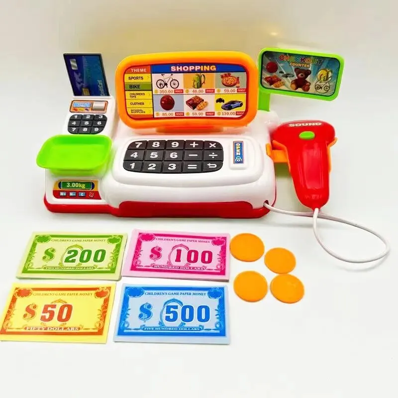 Simulation Cartoon Supermarket Cash Register Toy Home Appliance Series Children Play Home Electric Lighting Sound Register