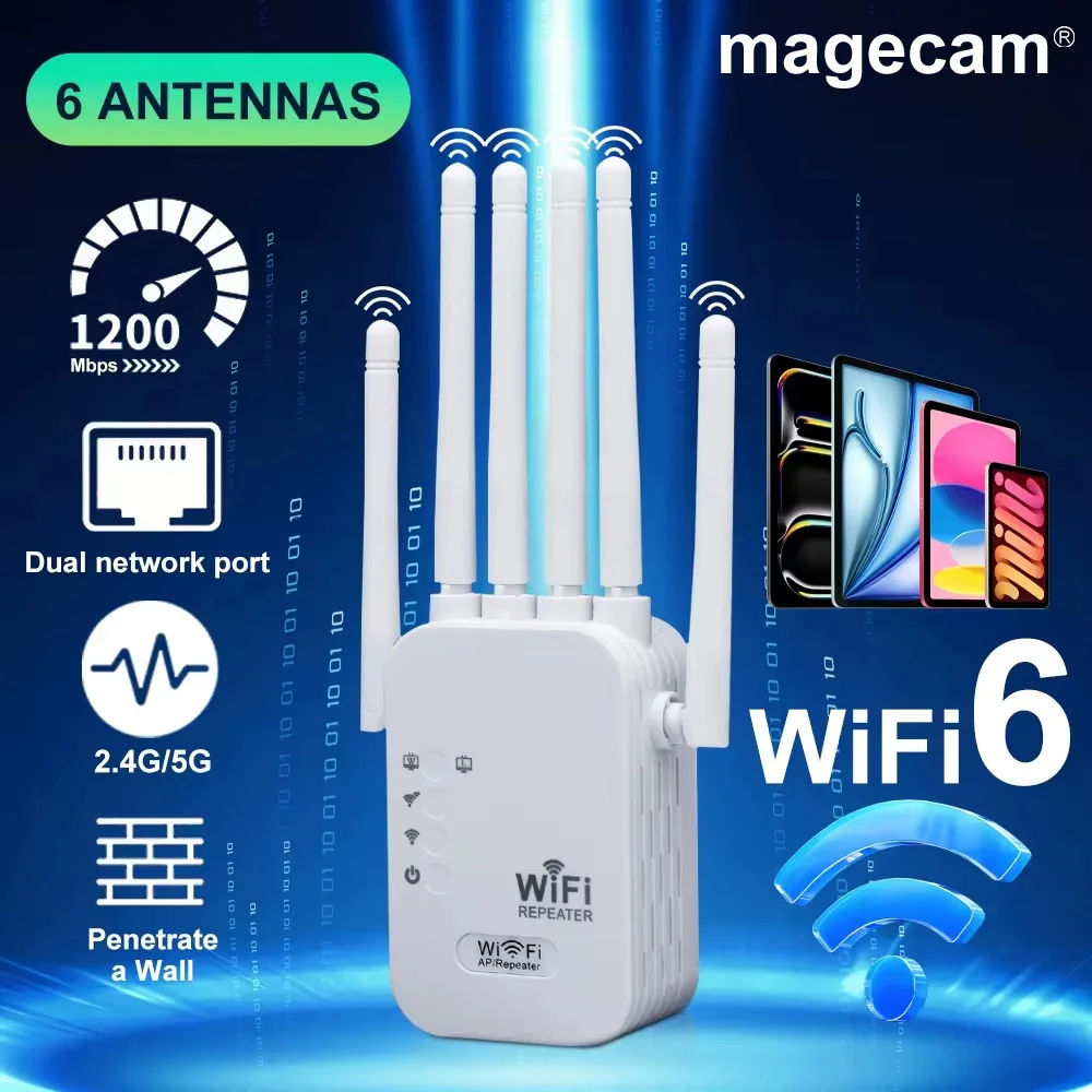 Magecam Wireless WiFi Repeater 1200Mbps Dual Band Network Amplifier Long Range Signal Booster For Home Office Wi-Fi Repeater