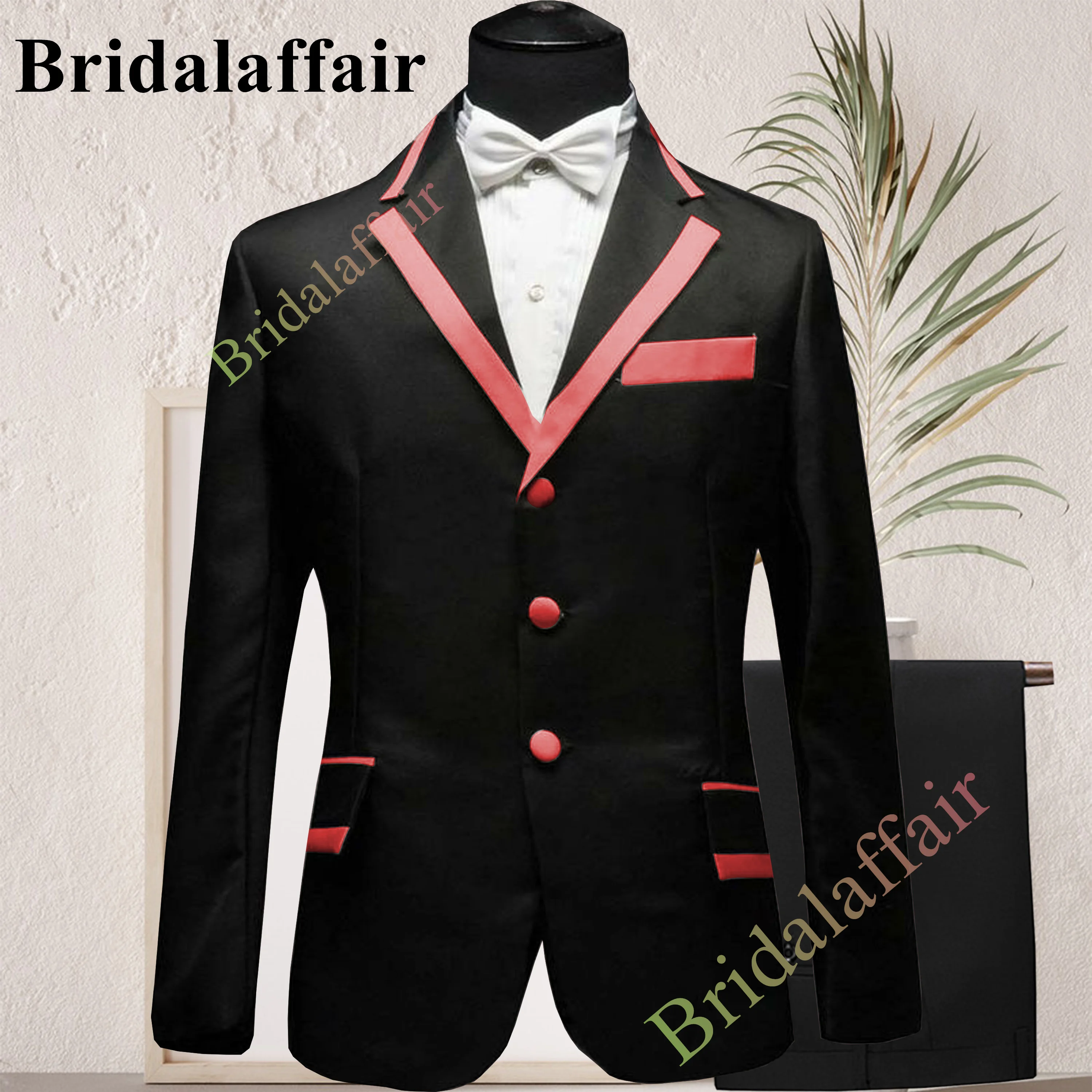 Bridalaffair Silver White Edging High Quality 3 Buttons Black Groom Tuxedos Groomsmen Notch Lapel Best Men Blazer Wedding Suits