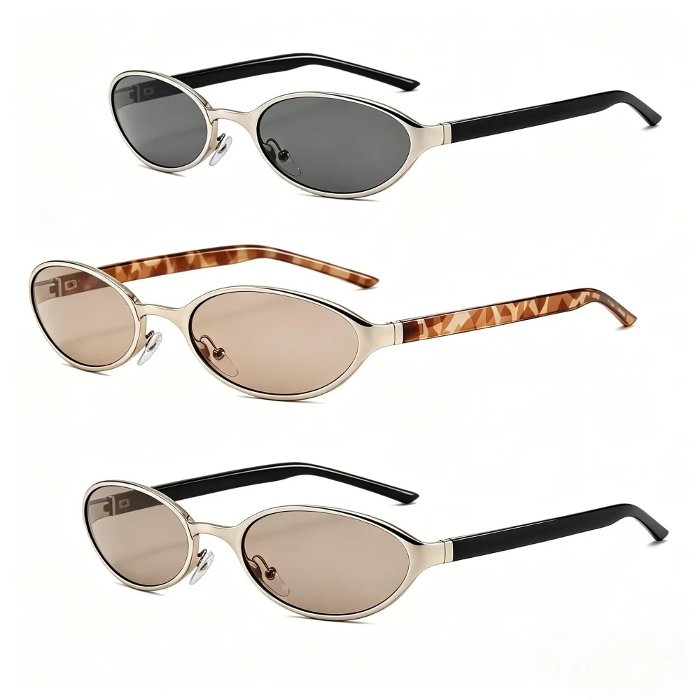 Minimalistische Cat-Eye-Sonnenbrille mit ovalem Metallrahmen für Männer und Frauen, modische koreanische Version im Retro-Stil