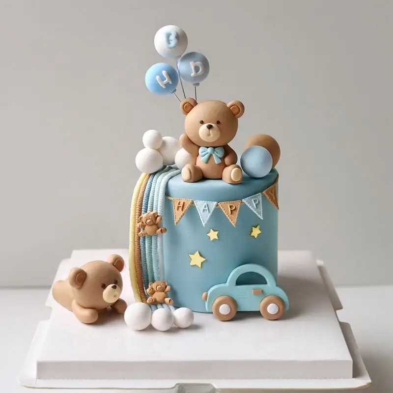 Blaue Bären-Kuchendekoration, Geburtstagsdeko, Weiche Tonfiguren im Bären-Design, Kuchendekoration für Jungen zum 1. Geburtstag, Babyparty-Deko – Detail 2