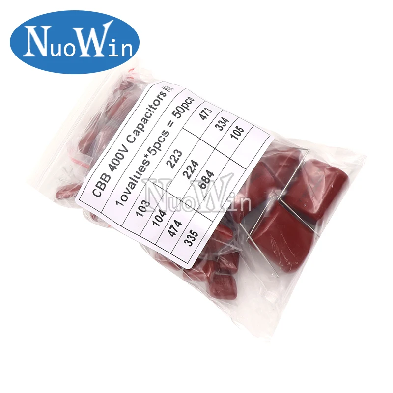

50PCS CBB Capacitor Assortment Kit 400V 10NF-3.3UF 10values*5pcs Metallized Polyester Film Capacitance