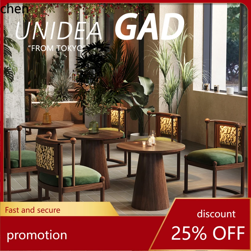 YFY Commercial Vintage Jacquard Fabric Coffee Shop Solid Wood Table and Chair Set for Western Restaurant and Tea House