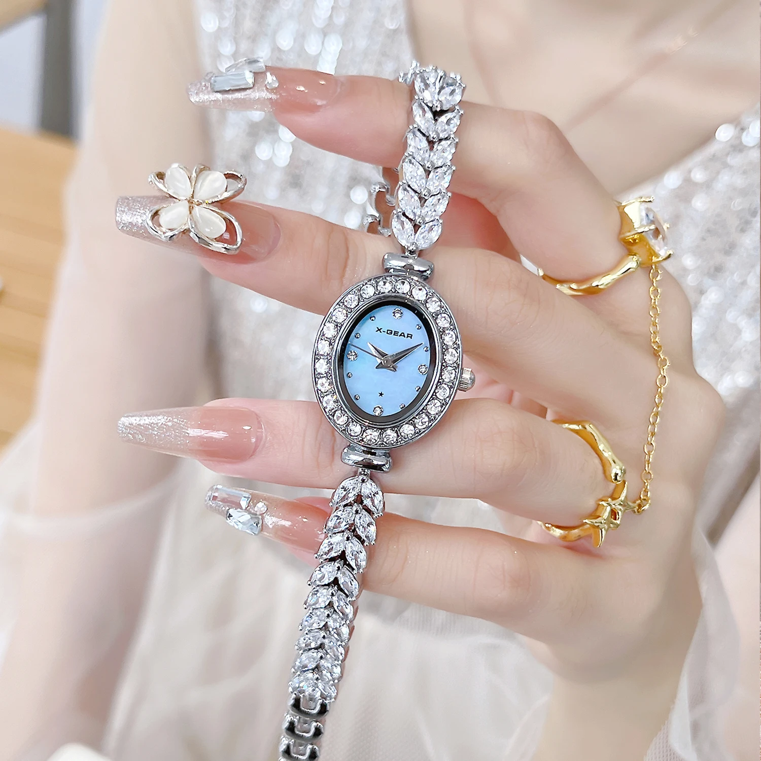 

X-GEARFashion женские часы с имитацией бриллиантового циферблата, браслет из нержавеющей стали, водонепроницаемые маленькие аналоговые часы для женщин, роскошные