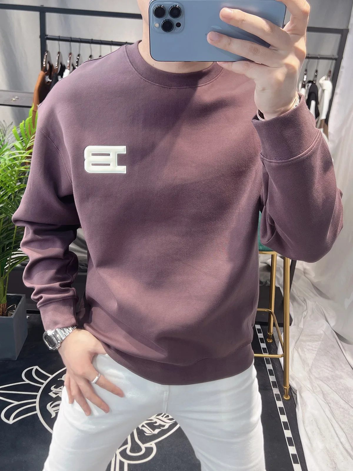

Men's round Ne Fce Lined Long Sve Sweatirt Spring Autumn New Sle Heat Pred Trendy Brand Base Layer irt