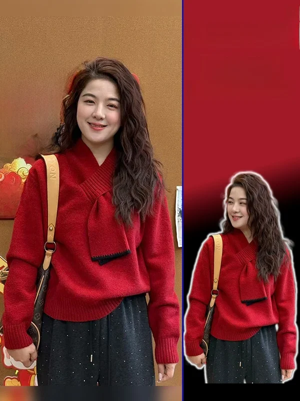 

Женский модный вязаный свитер большого размера Aosphere Netie для весеннего сезона: теплый, комфортный, во французском стиле