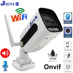 JIENUO-Caméra de surveillance extérieure IP WiFi HD 5MP/32/64 Go, dispositif de sécurité domestique sans fil, étanche, avec vision nocturne, 128 P, protocole Onvif CamHi, 1080G