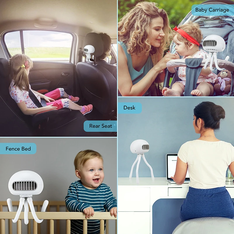 Stroller Fan 4000mAh Portable Bladeless USB Rechargeable Silent Outdoor Mini Handheld Small Fan for Home Unpowered Fan Folding