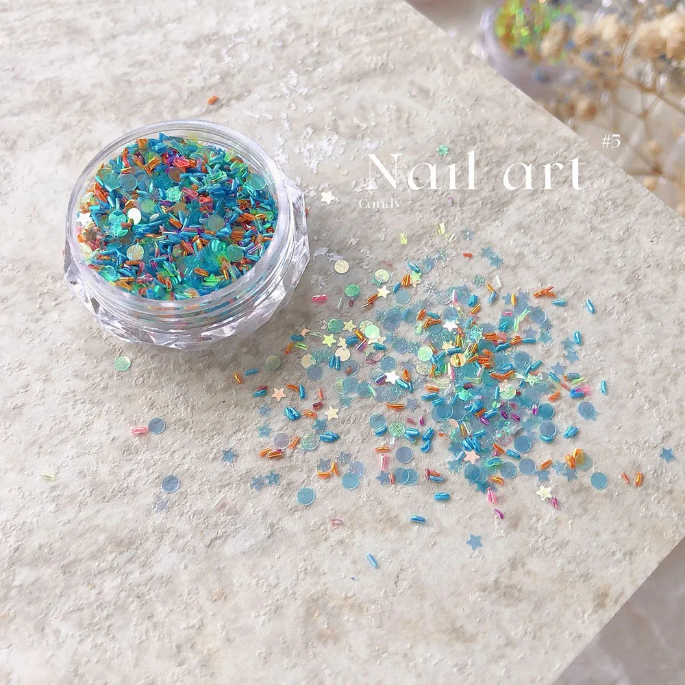 1 fles Macaron Sparkly Star Nail Glitter Pailletten voor DIY Manicure Decoratie Charms Heldere Spangles Plakjes Vlokken Decor Onderdelen