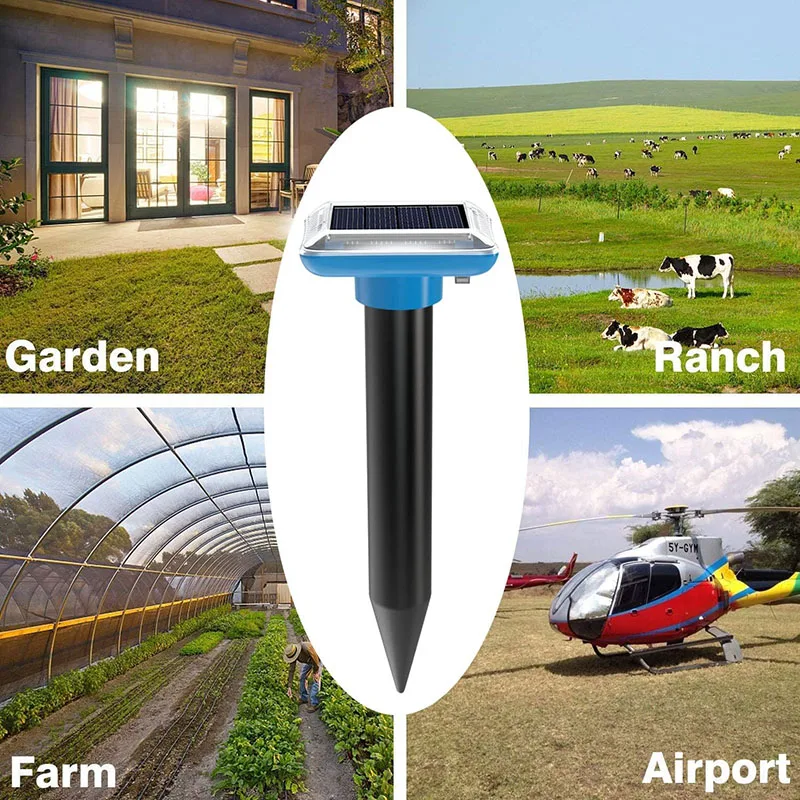 Solarbetriebener Ultraschall-Tiervertreiber für den Außenbereich mit Piepton und Vibration gegen Maulwürfe, Mäuse und Schlangen für Garten, Obstgarten und Ackerland – Detail 5