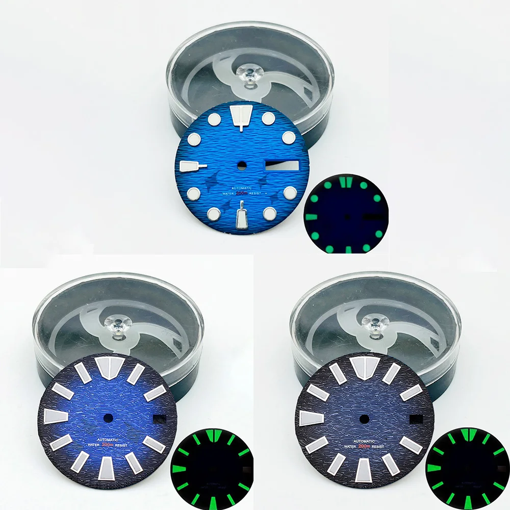 

Blue 28.5mm Dial Green Luminous Watch Dial Fit For 7S26 NH35 NH36 Movement SKX007 Turtle Tuna Samurai Case Watch surface Dial