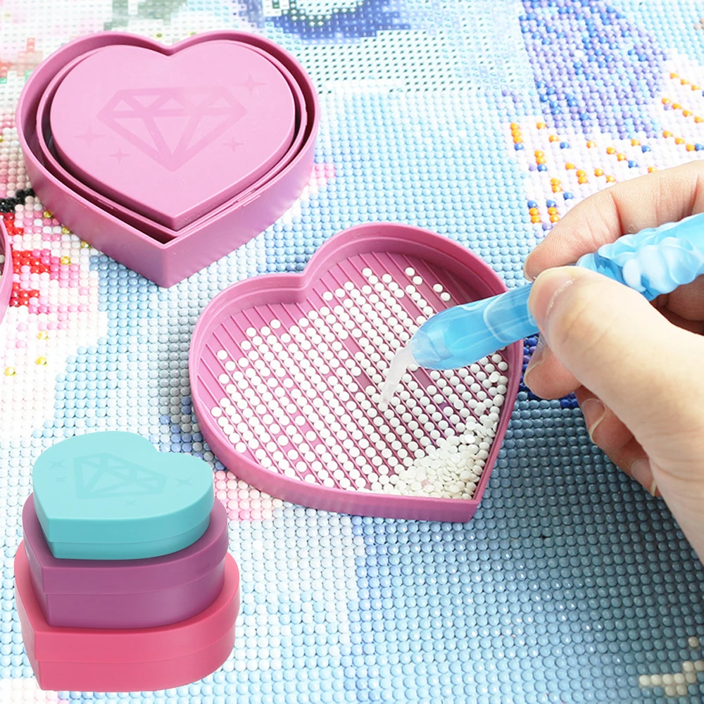 Heart-Shaped Diamond Painting Tray Storage Box Plastic Drill Plate Cross Stitch Embroidery Diamond