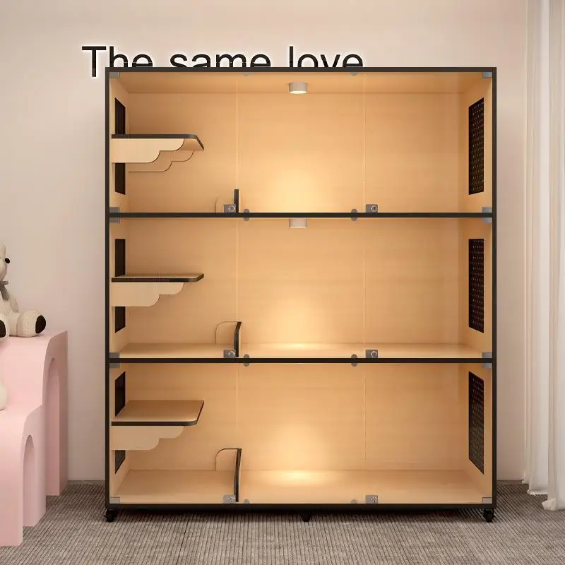 Pet store cat display cabinet double-sided glass solid wood cat cage breeding cabinet pet foster cage household