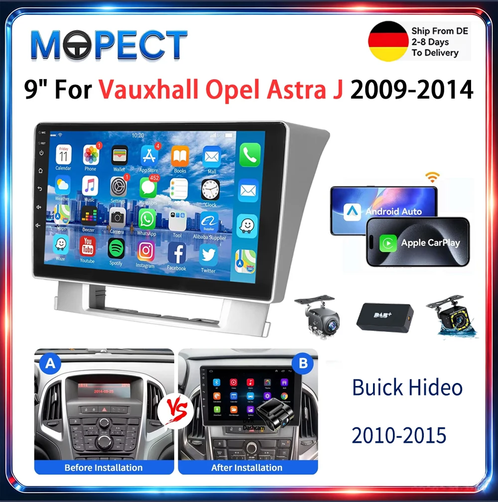 MOPECT 9-calowe radio samochodowe z systemem Android 15 do Opel Astra J 09-14, Buick Excelle, Verano 10-15, odtwarzacz multimedialny, nawigacja GPS, Carplay, Android Auto