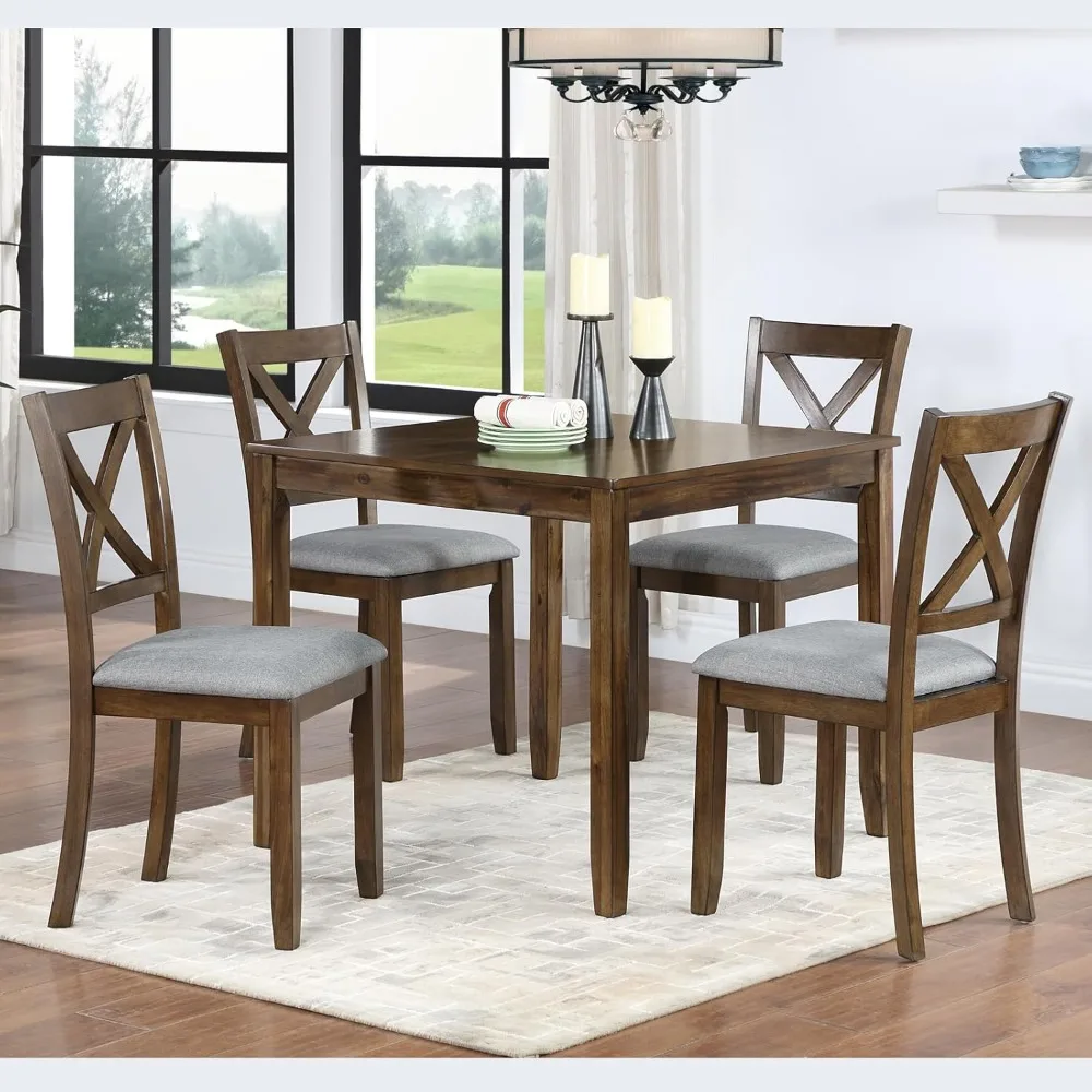 Harper & Bright Designs 5-Piece Modern Dining Set,Square Solid Wood Table & 4 Upholstered Seating Chairs, Compact Kitchen Dinett