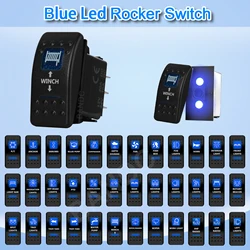 Blue Led Winch IN OUT Momentary Rocker Switch 7 Pin (ON)-OFF-(ON) DPDT Reverse Polarity 3 Way Toggle Switch for Car UTV ATV RV