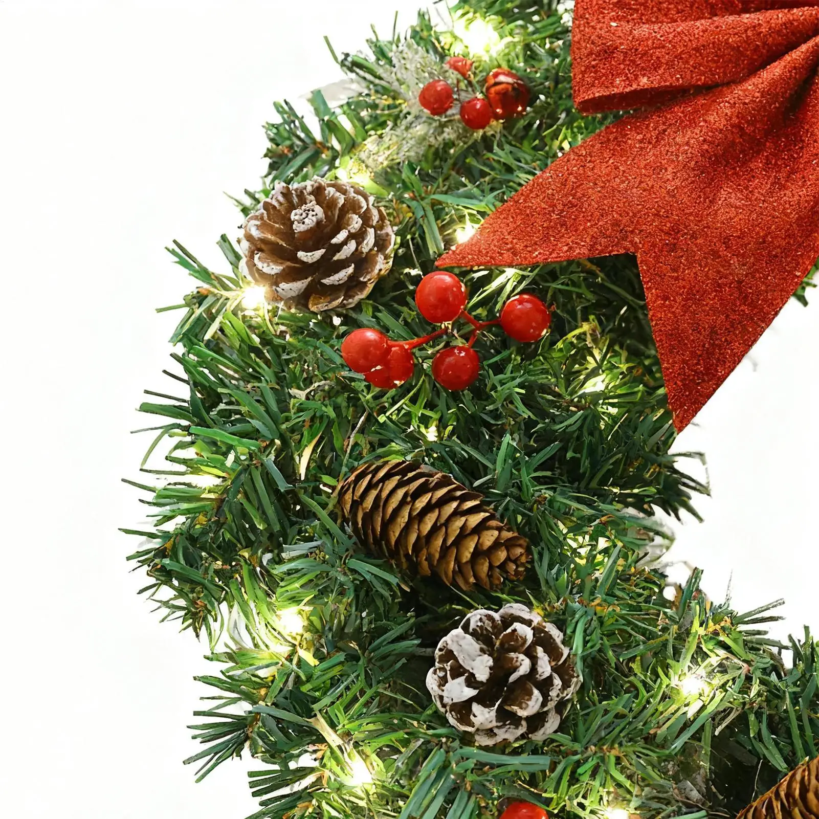 クリスマスリース-屋外用-15インチ-人工レッドボウ-大型ホリデーリース-クリスマスデコレーション-ホームデコレーション-室内窓用