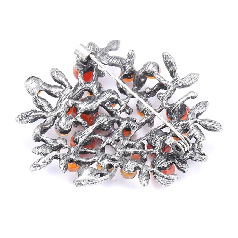 Red Rhinestone Trees Brooch Natural Stone Pin Vintage Bouquet Clothes Clip Brooches and Pins for Women Wedding Accessories